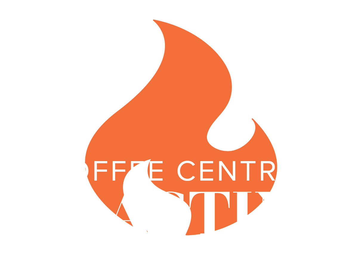 Coffee Central Roasting logo: a stylized orange flame with Coffee Central Roasting text overlay